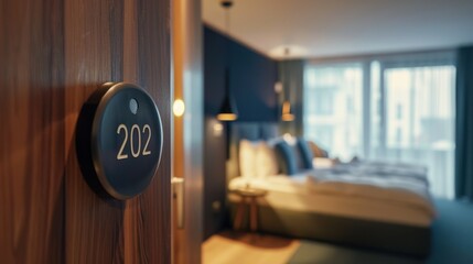 Hotel Room Door with Number 202