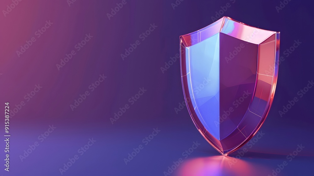 Poster Colorful translucent shield on gradient background, symbolizing protection and security in abstract modern design.
