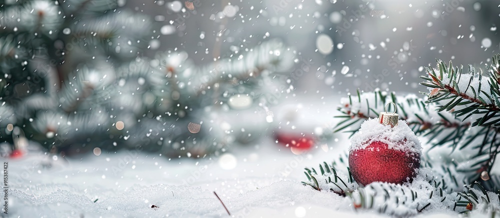 Poster merry christmas postcard backdrop small christmas tree in a snowy winter forest. with copy space ima