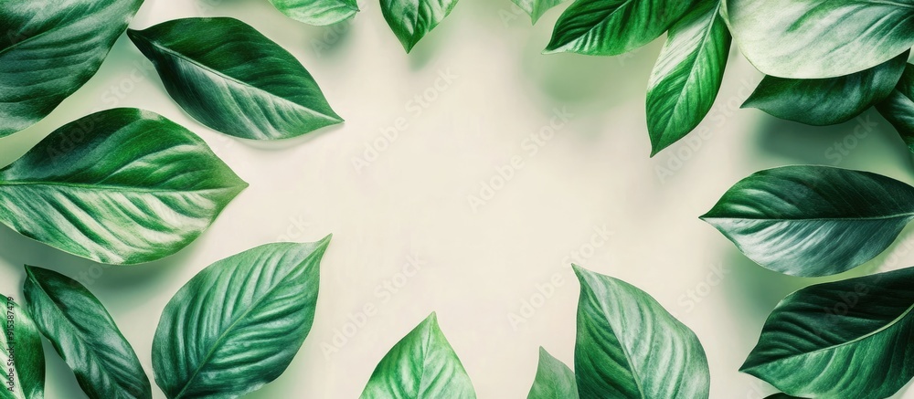 Aufkleber minimalist photography a natural creative composition featuring green leaves in a top view backgroun