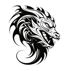 Fototapeta premium Black and White Stylized Dragon Head with Sharp Teeth.