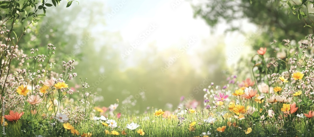 Aufkleber Summer backdrop featuring wildflowers. with copy space image. Place for adding text or design