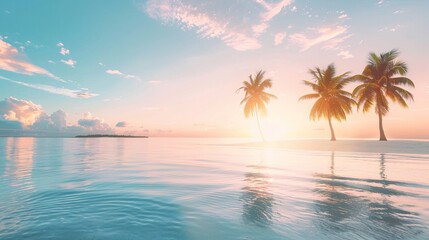 Fototapeta premium Beautiful tropical beach and sea with coconut palm tree.