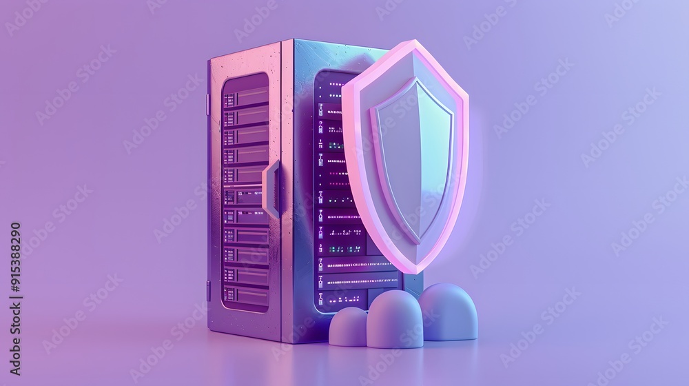Aufkleber cybersecurity concept with a shield and server, symbolizing protection of data and information in a 