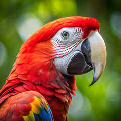 closeup of a scarlet macaw from side view scarlet