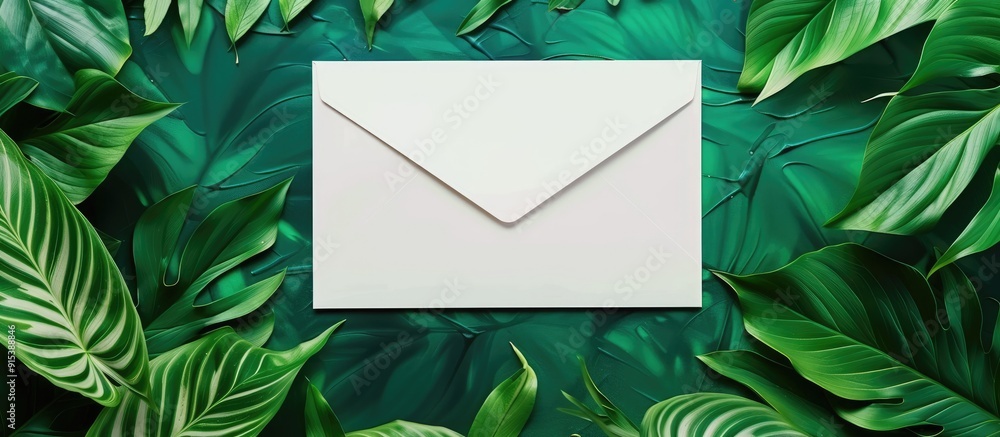 Aufkleber invitation layout featuring leaves blank greeting cards an envelope and a blank sheet of paper set a