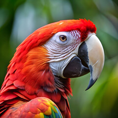 Fototapeta premium closeup of a scarlet macaw from side view scarlet