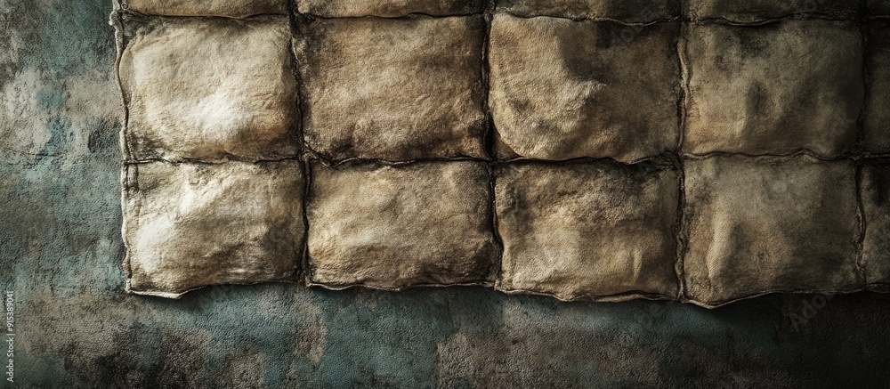 Poster Grunge wall adorned with aged insulation material. with copy space image. Place for adding text or design