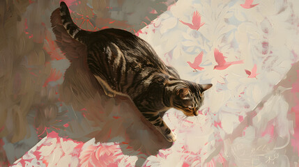 Whimsical Cat with Butterflies