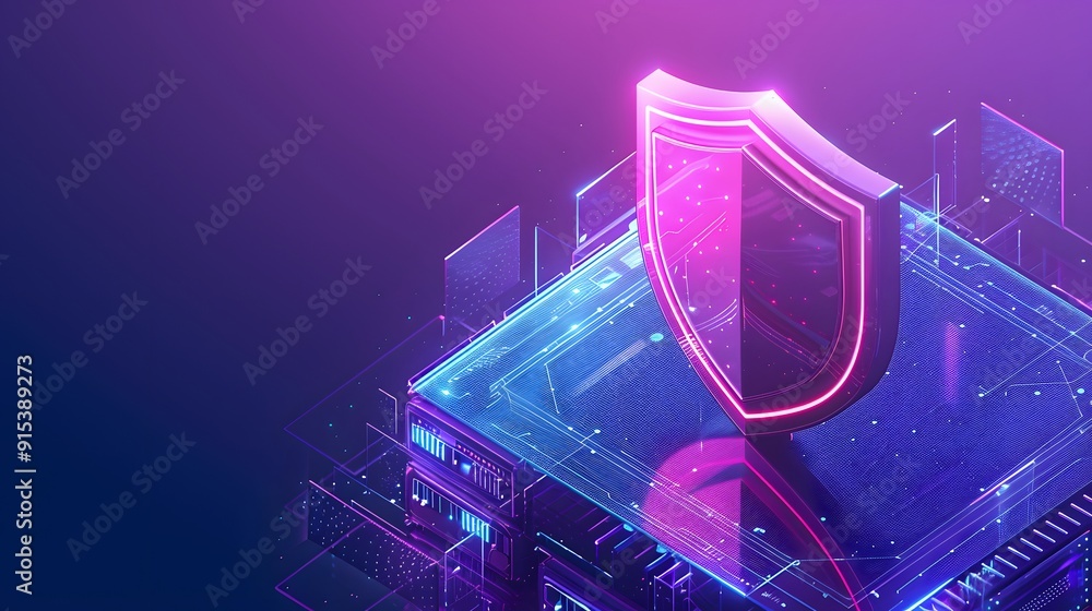Aufkleber cybersecurity shield icon glowing on a digital platform, representing data protection and informatio