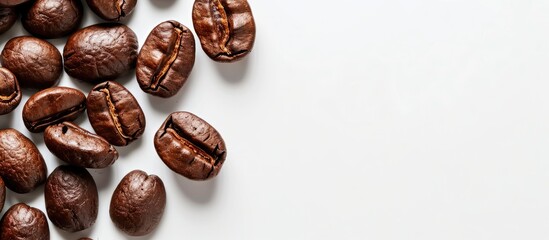 coffee beans against a white background. with copy space image. Place for adding text or design