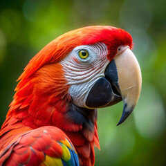 closeup of a scarlet macaw from side view scarlet