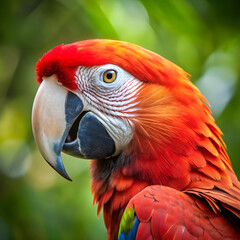 closeup of a scarlet macaw from side view scarlet