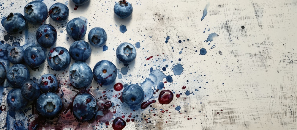 Fototapete textured vintage paper backdrop featuring blueberries. with copy space image. place for adding text 