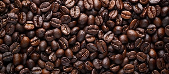 Obraz premium Roasted coffee beans can serve as a background. with copy space image. Place for adding text or design