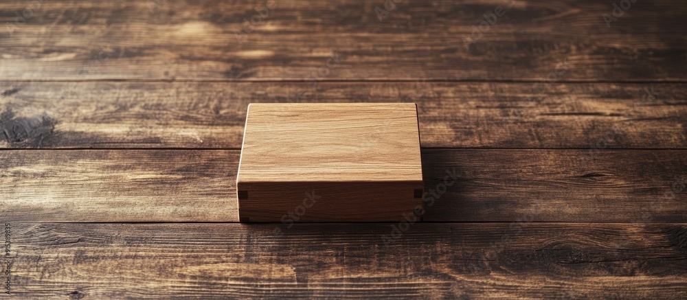 Poster Wood Background Wooden box and vacant area Wood box on a wood table Empty wood box on the table. with copy space image. Place for adding text or design