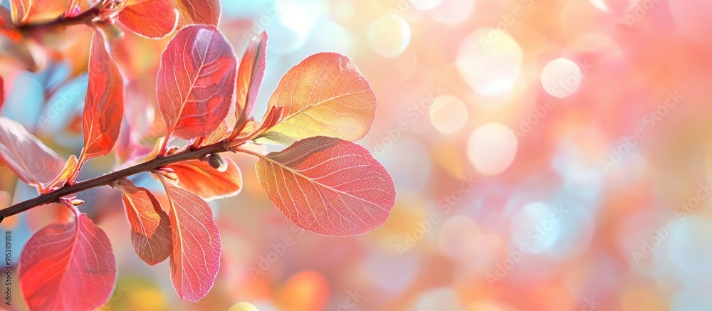 Fototapete saskatoon amelanchier alnifolia branch featuring vibrant leaves set against a blurred background the