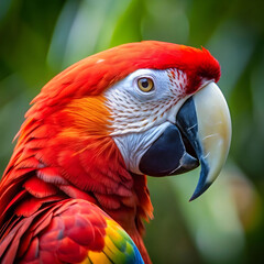 Fototapeta premium closeup of a scarlet macaw from side view scarlet