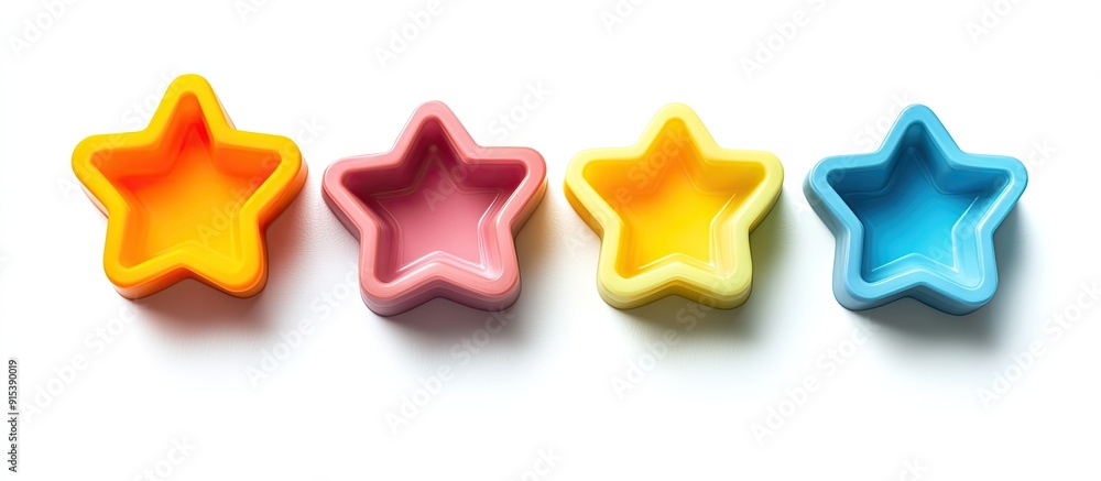 Leinwandbilder plastic cooking mold shaped like five colorful stars isolated on a white background. with copy space
