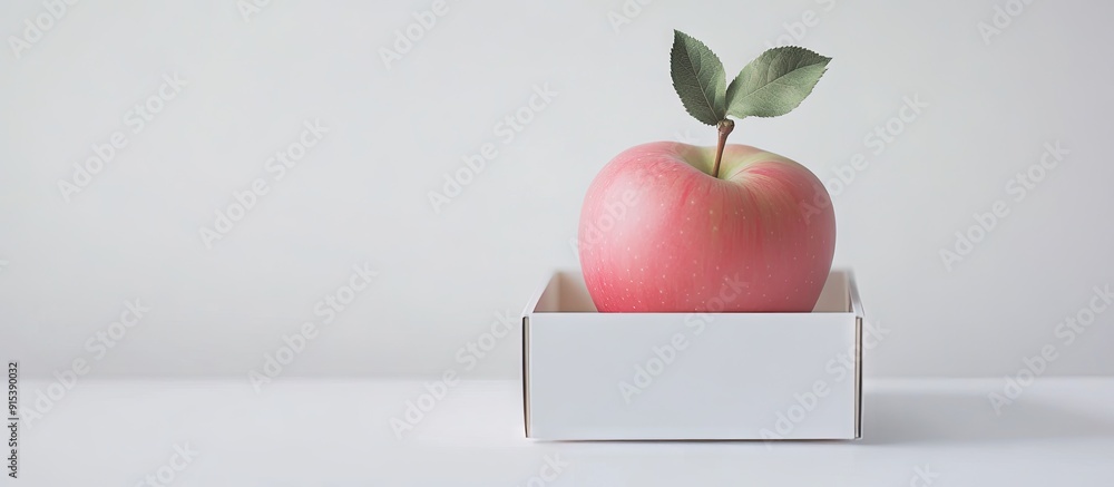Fototapete a lovely pink apple in a box on a white background. with copy space image. place for adding text or 