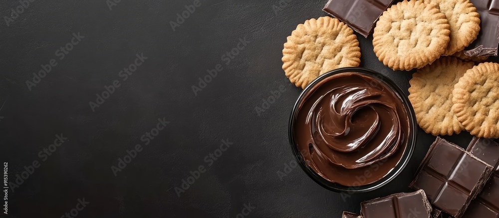 Fototapete Biscuits with chocolate and chocolate spread. with copy space image. Place for adding text or design