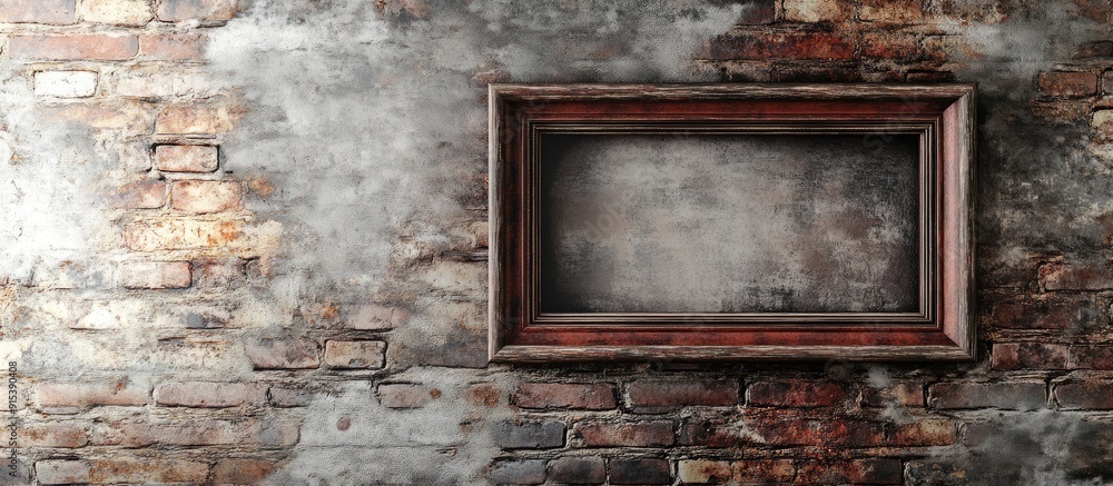 Poster picture frame on the aged brick wall. with copy space image. place for adding text or design