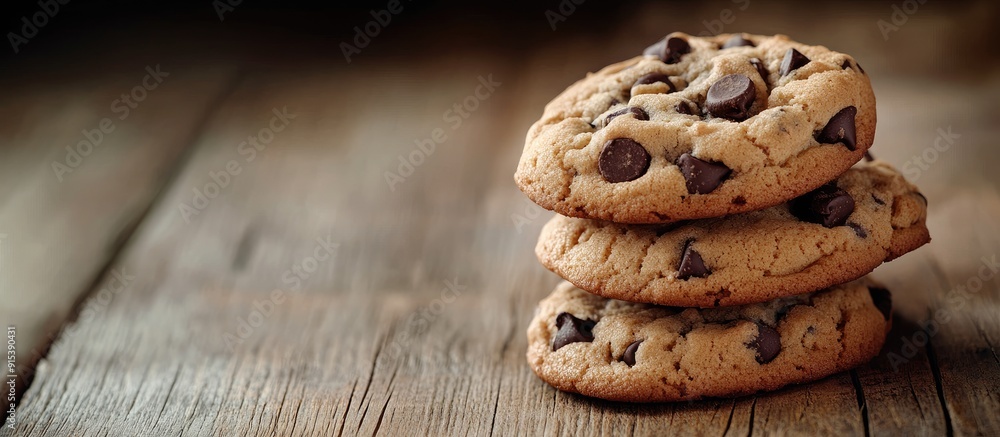 Aufkleber chocolate chip cookies on a wooden table close up. with copy space image. place for adding text or d