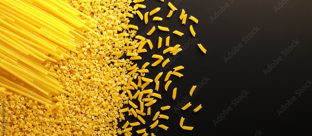 Aufkleber raw macaroni spaghetti close up from above. with copy space image. Place for adding text or design