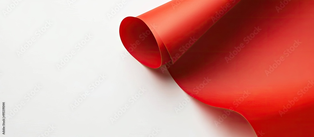 Aufkleber A sheet of thick red paper with curled corners set against a white background Space for text Advertising template. with copy space image. Place for adding text or design