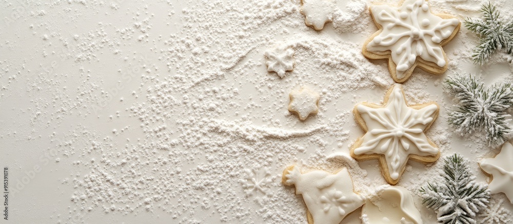 Leinwandbilder abstract background of christmas food featuring cookie molds and flour. with copy space image. place
