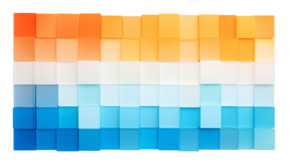 Gradient color squares from cool blues to warm oranges, arranged in a geometric pattern