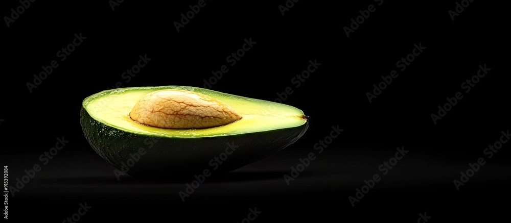 Poster halved avocado on a black background with room for your text. with copy space image. place for addin