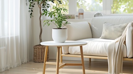 A creative angle highlighting the versatility of the UBesGoo White End Table as it doubles as a stylish plant stand, bringing a touch of nature indoors.