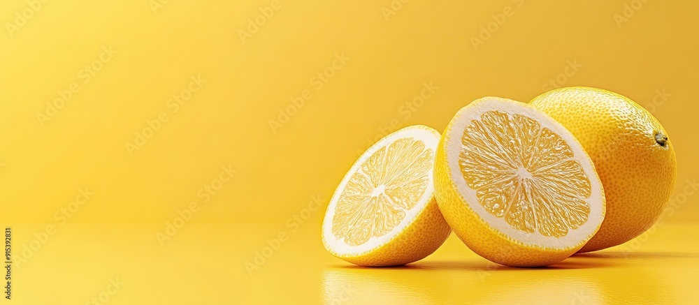 Poster Lemon set against a bright yellow background. with copy space image. Place for adding text or design