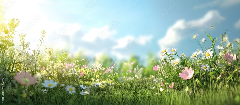 Poster meadow during a sunny day. with copy space image. Place for adding text or design