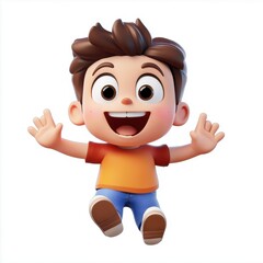 Obraz premium Excited cartoon character jumping in joy with a bright smile and casual clothing