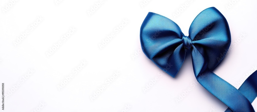 Aufkleber Blue ribbon bow shaped like a heart isolated on a white background. with copy space image. Place for adding text or design