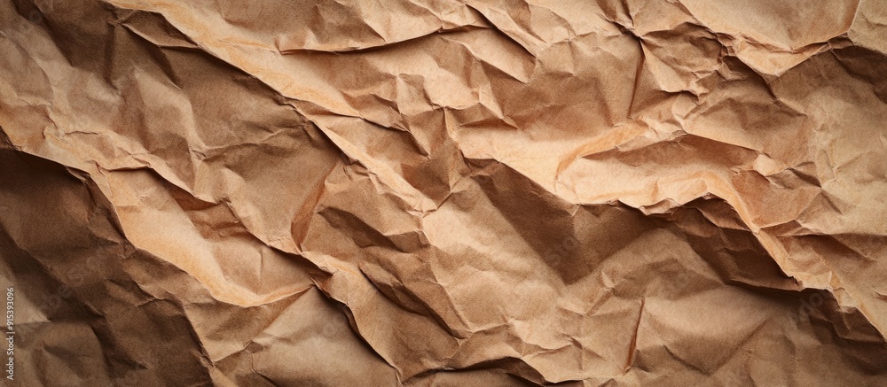 Poster Brown crumpled paper texture for design. with copy space image. Place for adding text or design