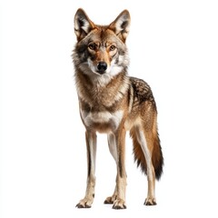 Fototapeta premium African golden wolf standing confidently against a white background