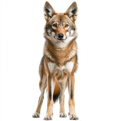 Obraz premium African golden wolf standing confidently against a white background