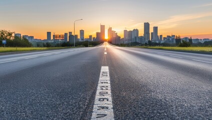 Fototapeta premium Highway Leading to City Skyline with 