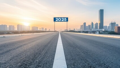 Fototapeta premium Highway Leading to City Skyline with 
