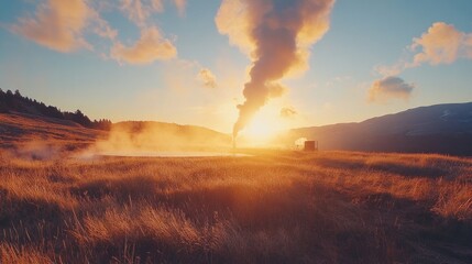 Sunrise Over Geothermal Field