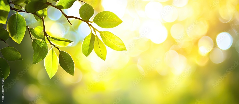 Poster background featuring abstract blurred foliage and vibrant summer sunlight for your text or advertise