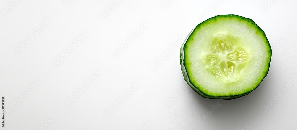 Poster A sliced cucumber on a white background. with copy space image. Place for adding text or design
