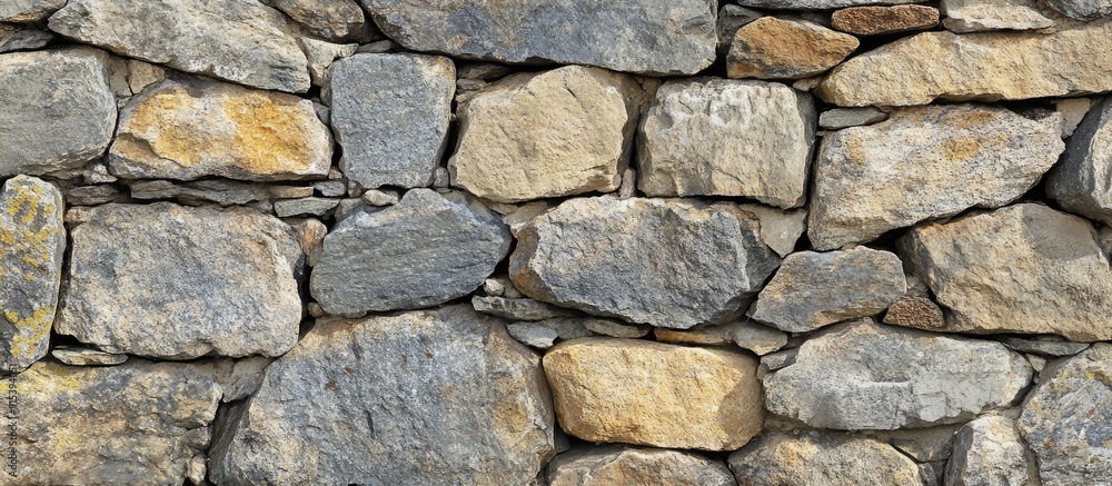 Poster Background designed with a stone wall from a rural structure. with copy space image. Place for adding text or design