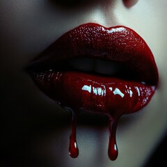 Haunting Vampire Lips Dripping with Blood