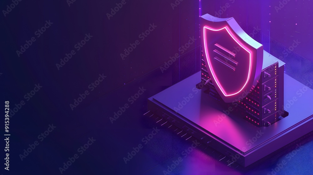 Aufkleber futuristic cybersecurity concept with a glowing shield icon on a microchip against a dark background