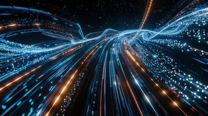 Abstract Digital Network with Blue and Orange Glowing Lines