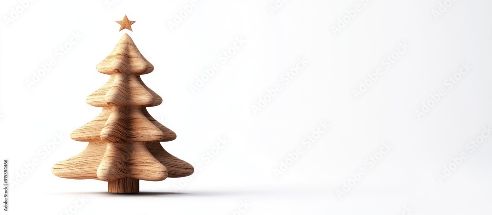 Poster Wooden Christmas tree Christmas tree ornament isolated on a white background High quality photo. with copy space image. Place for adding text or design